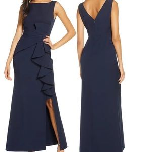 NWOT Eliza J ruffle slit gown